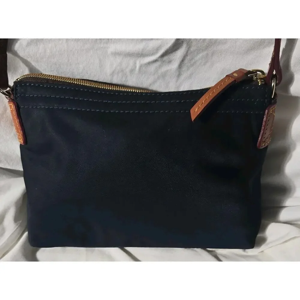 Dooney & Bourke Navy Nylon Crossbody Bag Leather Trim Gold Zip Small Purse